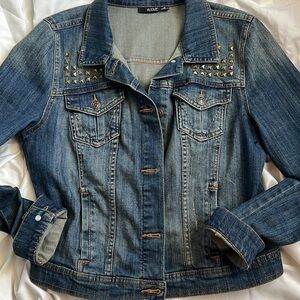 COPY - Ana jean jacket with brass pyramid studs and adjustable button waist jac…